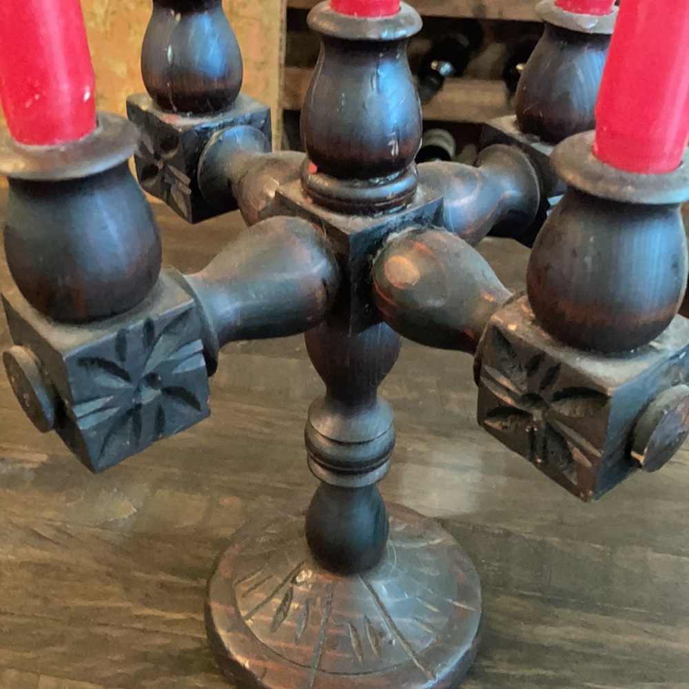 🏷 Vintage Spanish 4-Arm Carved Wood Candelabra - Picture 2 of 10